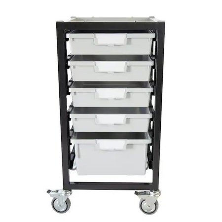 STORSYSTEM Commercial Grade Mobile Bin Storage Cart with 5 Gray High Impact Polystyrene Bins/Trays CE2100DG-4S1DLG